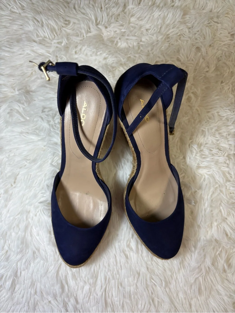 Aldo Nasua Navy Blue Platform Wedge Espadrilles